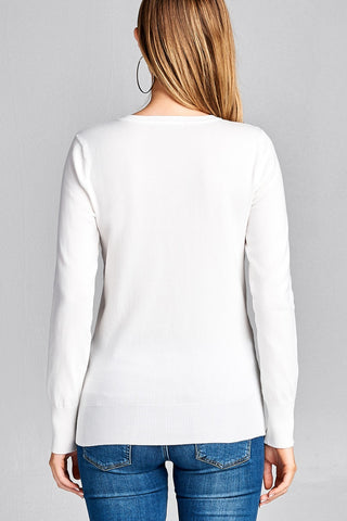 Ladies fashion long sleeve v-neck classic sweater