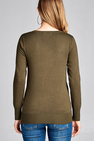 Ladies fashion long sleeve v-neck classic sweater