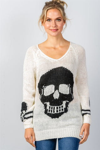 Ladies fashion contrast skull printed pullover sweater
