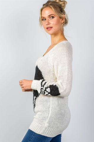 Ladies fashion contrast skull printed pullover sweater