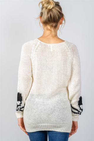 Ladies fashion contrast skull printed pullover sweater