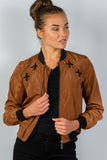 Ladies fashion front zipper closure sides lace-up bomber jacket