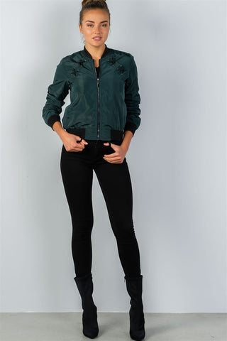 Ladies fashion front zipper closure sides lace-up bomber jacket