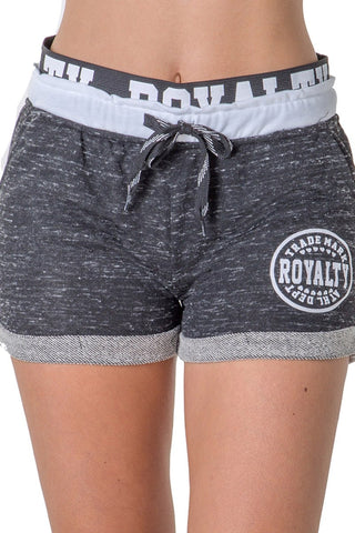 Ladies fashion french terry drawstring cuffed shorts with applique