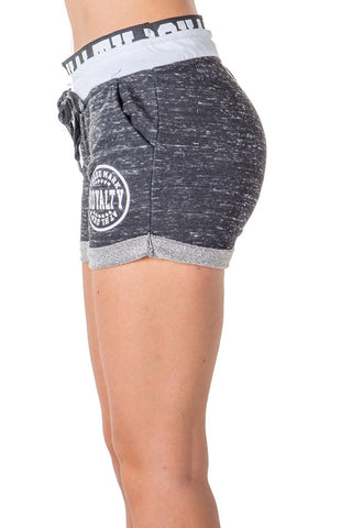 Ladies fashion french terry drawstring cuffed shorts with applique