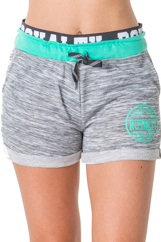 Ladies fashion french terry drawstring cuffed shorts with applique