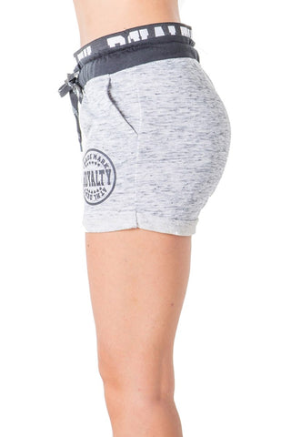 Ladies fashion french terry drawstring cuffed shorts with applique