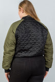 Ladies fashion plus size black & olive quilted bomber jacket