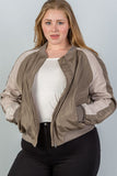 Ladies fashion plus size color block stand collar zipper long sleeve bomber jacket
