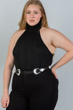 Ladies fashion plus size  cable knit turtleneck sleeveless bodysuit