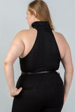 Ladies fashion plus size  cable knit turtleneck sleeveless bodysuit