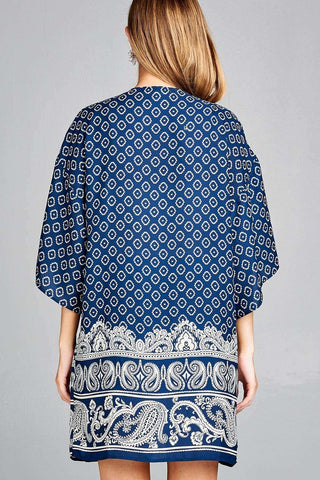 Ladies fashion open front border print woven kimono