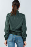 Ladies fashion ribbed trim patch bomber jacket