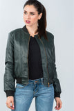 Ladies fashion fully lined peacock pleather bomber jacket