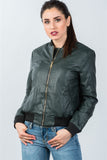 Ladies fashion fully lined peacock pleather bomber jacket