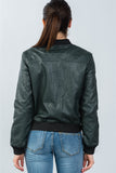 Ladies fashion fully lined peacock pleather bomber jacket