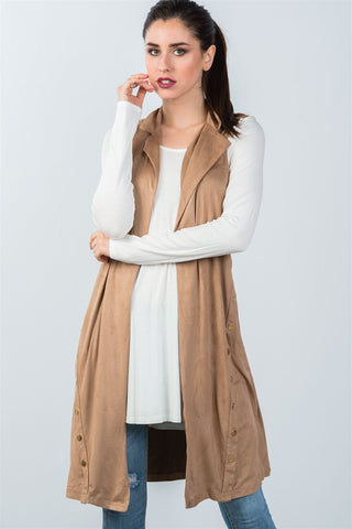 Ladies fashion knee length  sleeveless open front cardigan vest
