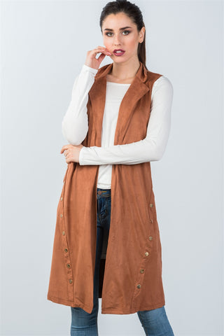 Ladies fashion knee length  sleeveless open front cardigan vest