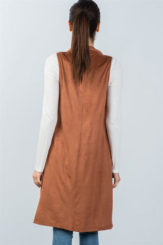 Ladies fashion knee length  sleeveless open front cardigan vest