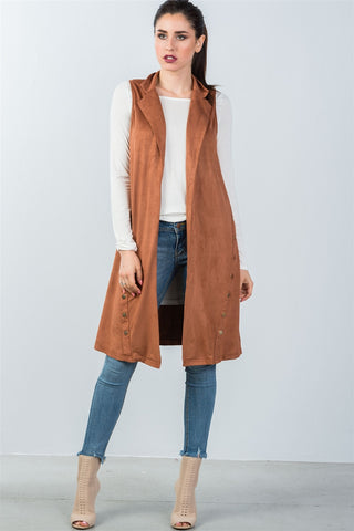 Ladies fashion knee length  sleeveless open front cardigan vest