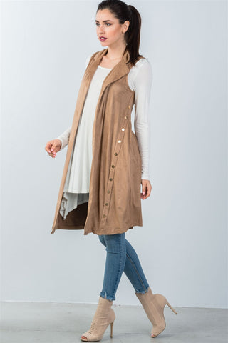 Ladies fashion knee length  sleeveless open front cardigan vest