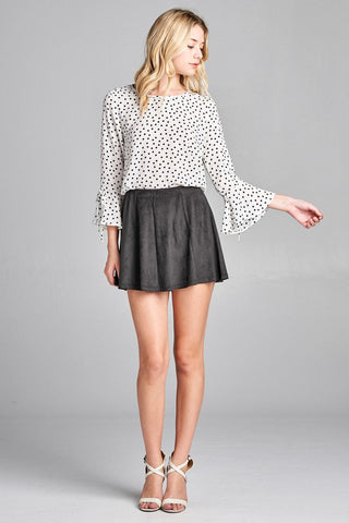 Ladies fashion plus size 3/4 w/bell sleeve round neck dot print crepe woven top