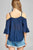 Ladies fashion plus size short sleeve open shoulder w/lace trim sub gauze woven top