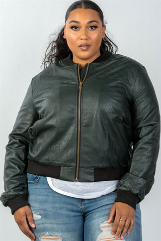 Ladies fashion plus size fully lined peacock pleather bomber jacket