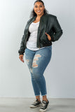 Ladies fashion plus size fully lined peacock pleather bomber jacket