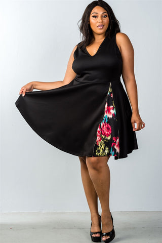 Ladies fashion plus size v neckline side zip design dress