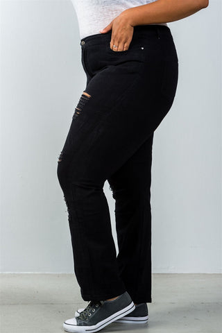 Ladies fashion plus size mid rise distressed jeans