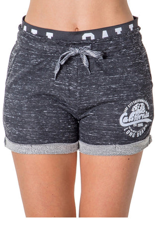 Ladies fashion french terry drawstring cuffed shorts with applique