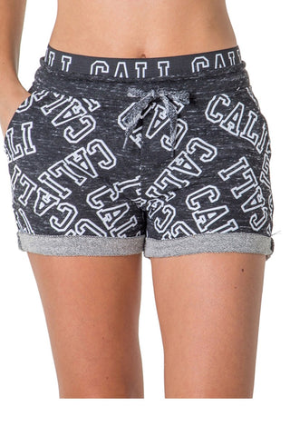 Ladies fashion french terry drawstring cuffed shorts with applique