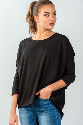 Ladies fashion black button up back long sleeve sweater