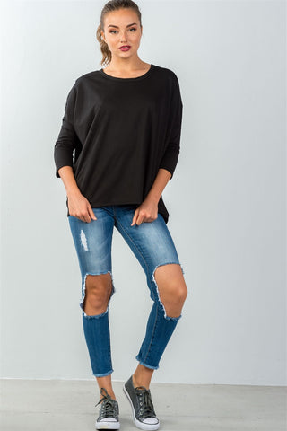 Ladies fashion black button up back long sleeve sweater