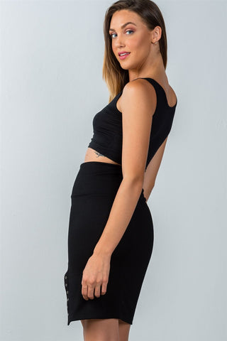 Ladies fashion black pencil mini skirt with snap button side