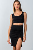 Ladies fashion black pencil mini skirt with snap button side