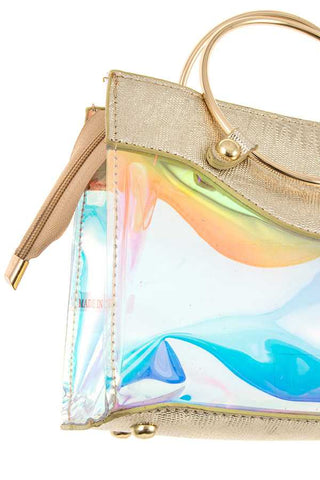 Ladies fashion metal top handle fashion see through bag