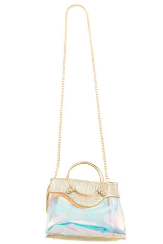 Ladies fashion metal top handle fashion see through bag