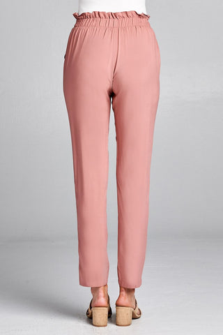 Ladies fashion plus size self ribbon detail long leg woven pants