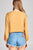 Ladies fashion plus size 3/4 sleeve crochet lace trim w/lace up crinkle gauze woven top