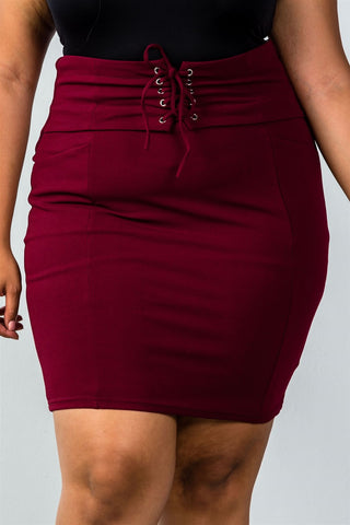 Ladies fashion plus size self tie lace up pencil mini skirt
