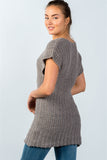Ladies fashion scoop neckline short-sleeve open knit sweater