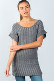 Ladies fashion scoop neckline short-sleeve open knit sweater