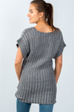 Ladies fashion scoop neckline short-sleeve open knit sweater