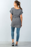 Ladies fashion scoop neckline short-sleeve open knit sweater
