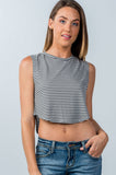 Ladies fashion grey striped curved hem cropped tank top