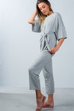 Ladies fashion knot front short sleeve casual jumpsuit