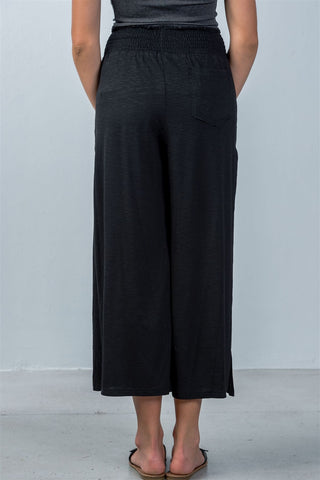 Ladies fashion elastic waistband side slit cropped pants