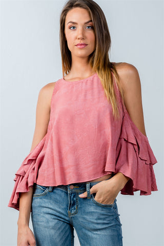 Ladies fashion back keyhole open-shoulder batwing top